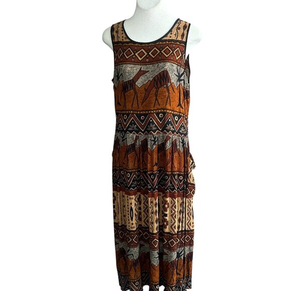 Bila Dresses & Skirts - Bila Vintage African Tribal Animals Flowy Sleeveless Dress Size Medium